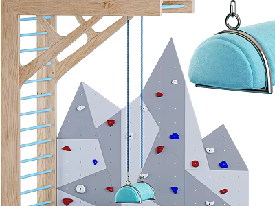 Indoor Kids Play Area With Climbing Wall Ladder And Swing 3d model