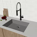 Stainless Steel Single Bowl Kitchen Sink With Black Faucet White Countertop And Tiled Backsplash