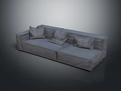Gray Fabric Sectional Sofa For Living Room With Modern Design And Square Cushions 3d model