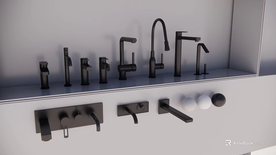 Modern Black Bathroom Faucets And Wall Mounted Fixtures For Wash Basin 3d model 