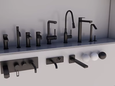 Modern Black Bathroom Faucets And Wall Mounted Fixtures For Wash Basin 3d model