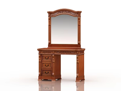 Traditional Wooden Dressing Table with Ornate Carvings Mirror and Three Drawers 3d model