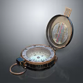 Decorative Ornament Set with Vintage Open Compass Featuring Metallic Finish and Detailed Scales