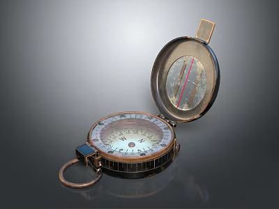 Decorative Ornament Set with Vintage Open Compass Featuring Metallic Finish and Detailed Scales 3d model