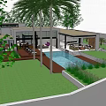 Modern Detached Villa With Swimming Pool Terrace Palm Trees And Lush Lawn