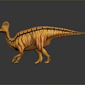 Crested Dinosaur Model With Orange Red Stripes In Standing Pose 3d model