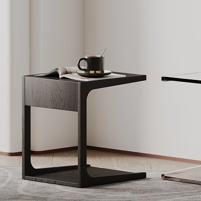 Modern Black Wooden Nightstand with Magazine and Mug on Top Surface 3d model