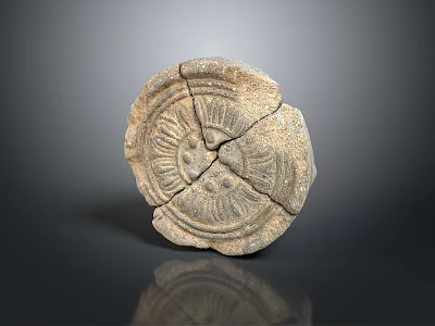 Ancient Broken Circular Stone Daily Necessity With Intricate Carved Patterns 3d model