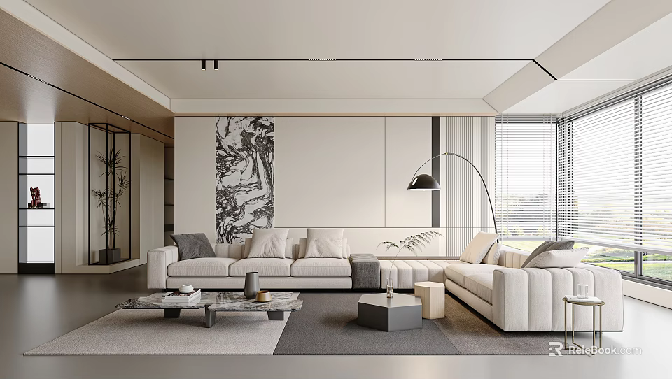 Modern Living Room With Sofas Artwork Floor Lamp And Coffee Tables 3d model 