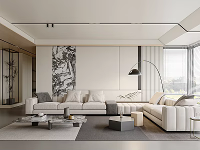 Modern Living Room With Sofas Artwork Floor Lamp And Coffee Tables 3d model
