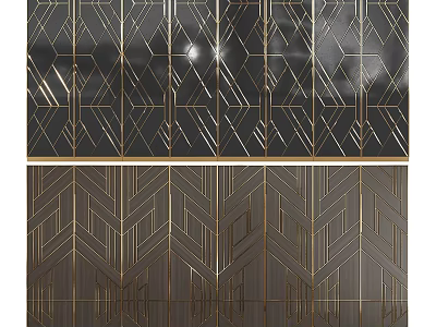 Elegant Modern Dresser With Geometric Patterns And Gold Accent Lines On Dark Panels 3d model