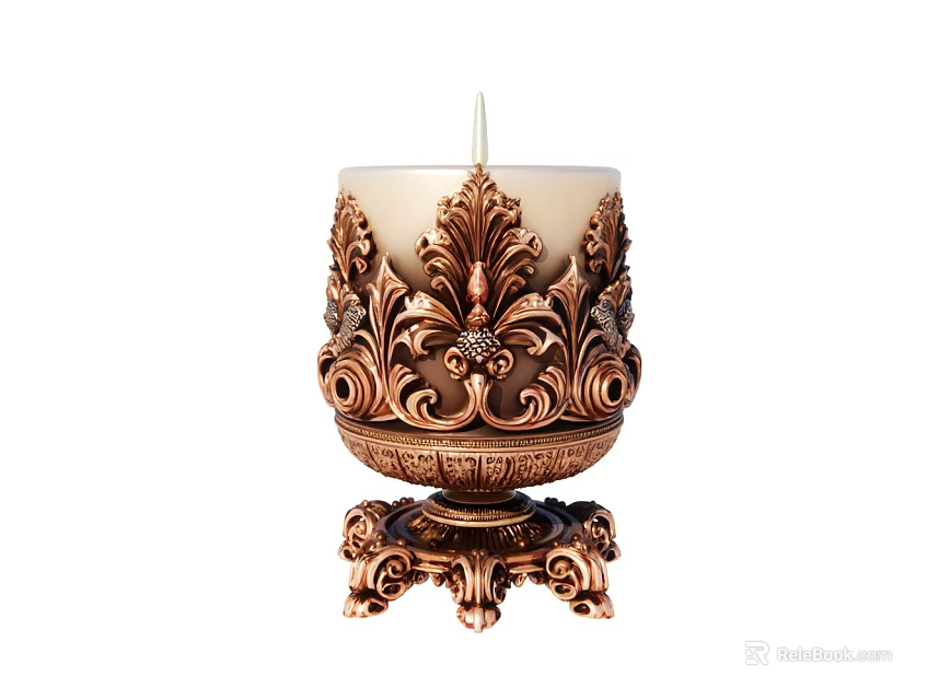 Ornate Bronze Decorative Candle Holder With Intricate Carvings And Base 3d model 