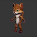 3D Cartoon Cat Character With Orange Fur White Belly Green Eyes Standing Pose