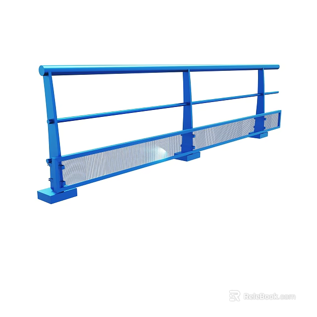 Blue Metal Guardrail Structure With Horizontal Bars And Mesh Panel 3d model 
