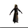Hooded Female Character In Colorful Robe With Yellow Hood Purple Sleeves And Brown Satchel