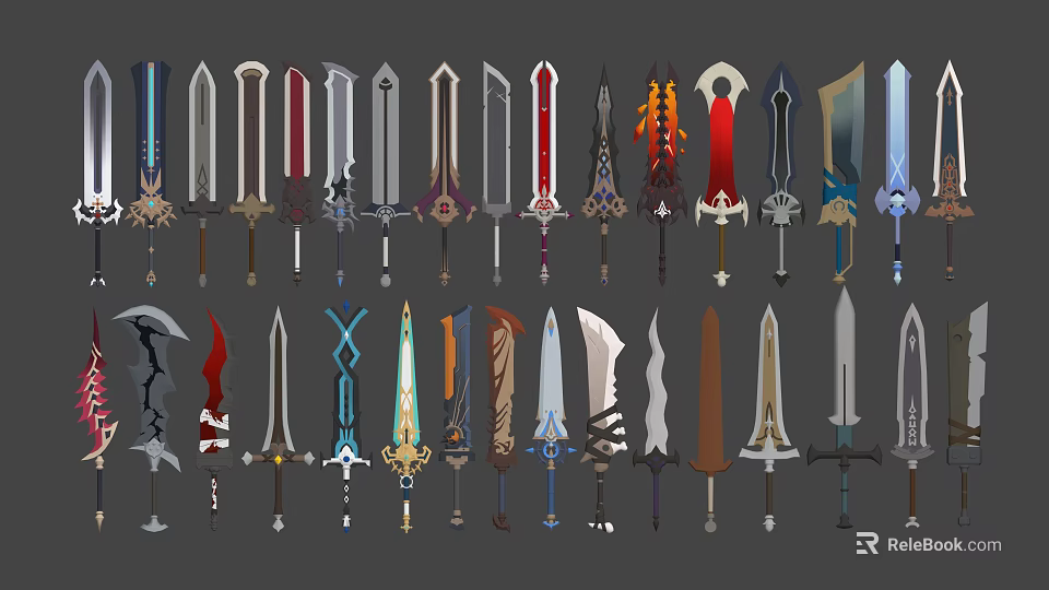 Various Designed Swords Collection With Unique Blades And Decorative Handles 3d model 