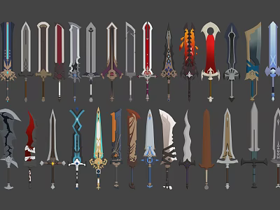 Various Designed Swords Collection With Unique Blades And Decorative Handles 3d model