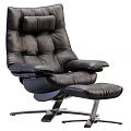 Modern Comfortable Black Leather Recliner Chair With Ottoman And Metal Base