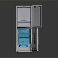 White Refrigerator Freezer With Open Door Revealing Blue Drawers Inside Two Door Modern Design