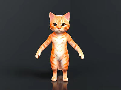 Realistic 3D Model of Anthropomorphic Standing Orange Cat on Black Background 3d model