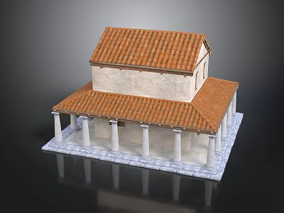 Classical Two Story Building With Red Tiled Roof White Walls And Columns 3d model