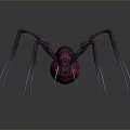 3D Rendered Spider With Purple Red Glowing Body And Long Legs On Dark Background