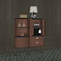Elegant Modern Wine Cabinet With Glass Doors Open Shelves Wine Glasses And Drawers
