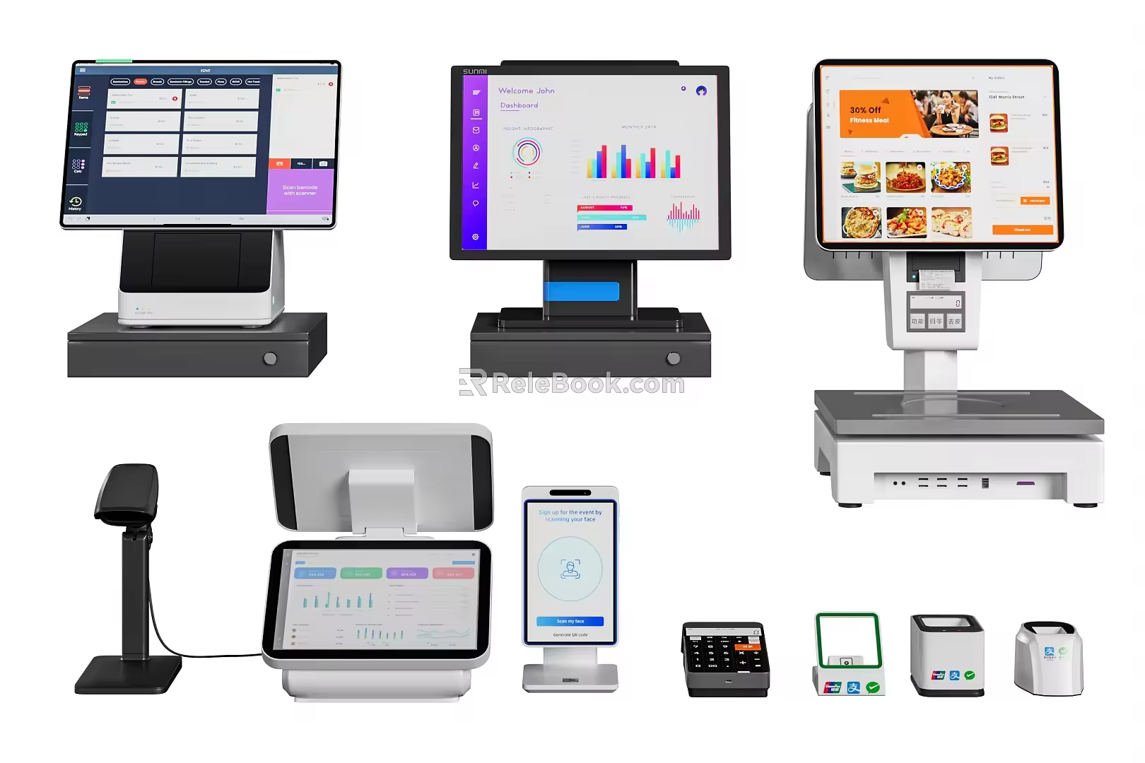 Modern cash register scanner combination cash register brush face electronic scale scan code convenience store 3d model