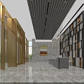 Modern Lounge Area Featuring Large Windows Golden Frames Dark Wooden Ceiling And Marble Flooring