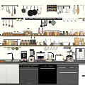 Modern Kitchen Interior With Various Appliances Coffee Maker Blender Oven Dishwasher And Cabinets