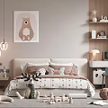Cozy Kids Room Interior With Bed Bear Painting Bookshelf Desk Blue Chair And Toys