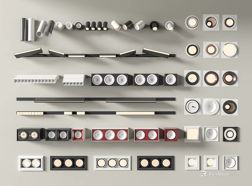 Various Stylish Downlights And Spotlights With Modern Designs Sizes And Colors 3d model 