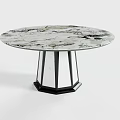 Round Marble Dining Table With Black Geometric Metal Base Modern Design 3d model