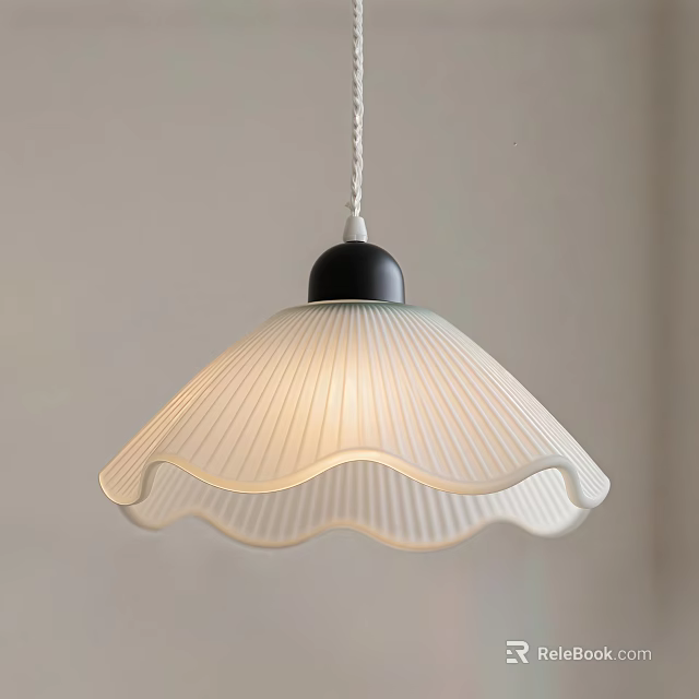 Modern Pendant Light With White Wavy Lampshade And Black Base Design 3d model 