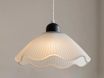 Modern Pendant Light With White Wavy Lampshade And Black Base Design 3d model