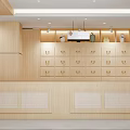 Modern Hospital Outpatient Clinic Reception Area With Wooden Desk Marble Countertop And Computers