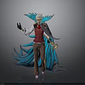 Man With White Hair Red Vest And Blue Cape Holding Staff In Stylish Outfit