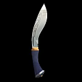 Silver Carved Blade Knife With Blue Handle And Gold Accent Weapon