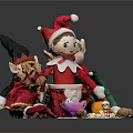 Christmas Elf Plush Toys Display With Santa Hats Walnuts And Small Gifts