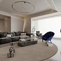 Modern Open Concept Dining Living Room Interior With Marble Table Chairs And Cabinets