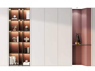 Modern Bookcase Interior Design With White Finish Lighting Books And Decorative Pieces 3d model