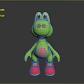 Green Cartoon Character 3D Model With Big Eyes Pink Belly And Pink Shoes