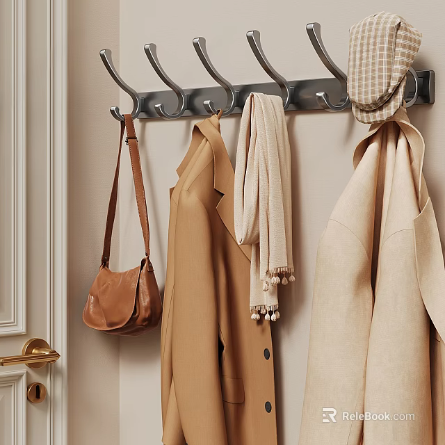 Everyday Coat Hanger with Leather Bag Beige Coat Scarf and Hat in Entrance Hallway 3d model 