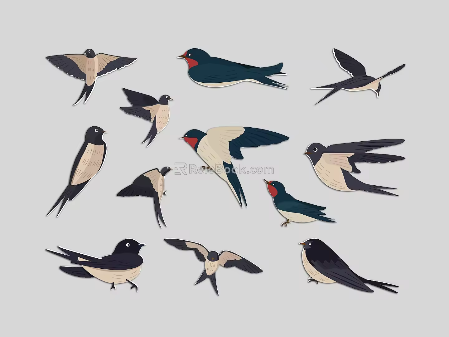 Swallow Spring Swallow Family Swallow Flying Bird Swallow Silhouette 3d model