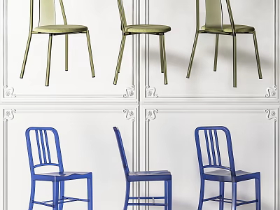 Green and Blue Modern Dining Chairs With Simple Design and Metal Legs 3d model