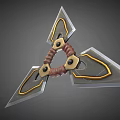 Triangular Shuriken Weapon With Metal Blades Red Ring And Yellow Accents