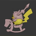 Pikachu Wearing Pink Armor Riding Pink Rocking Horse With Arrow Decoration