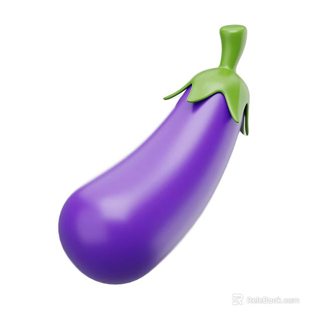 Fresh Organic Purple Eggplant With Green Stem And Smooth Skin 3d model 