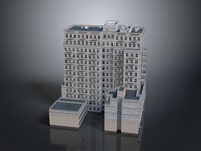 Multi Storey Urban Building Complex With Regular Window Rows And Adjacent Low Rise Structures 3d model