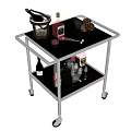 Modern Mobile Coffee Table with Wine Bottles Glasses Ice Bucket and Accessories